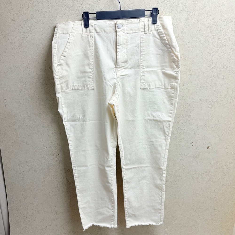 Pilcro Anthropology Sz 33 Womens Off White Frayed Hem Stretch Pockets Pants